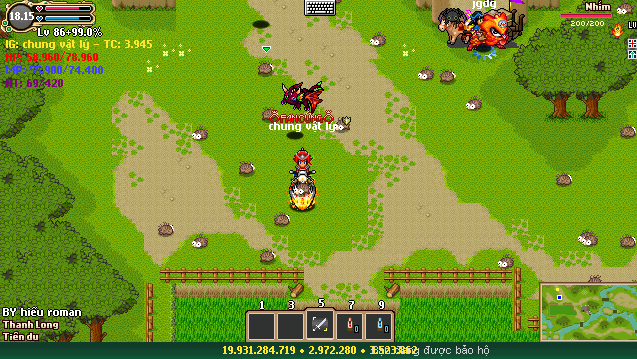 Ảnh gameplay KPAHNew.TOP bản ID144 hiển thị tên tiếng Việt trong game