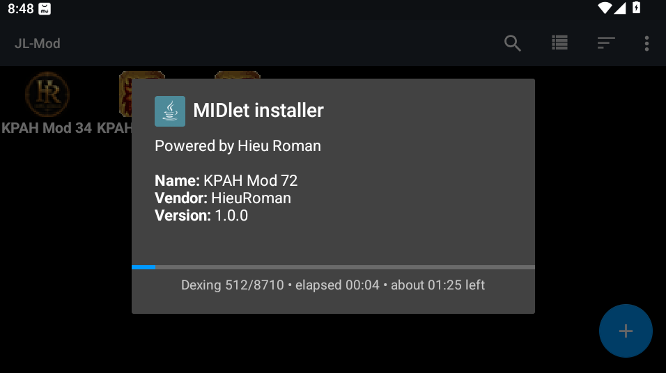 Ảnh JL Mod 0.87.1 ModDexing VuFuTeam đang chuyển đổi file KPAH Mod 72 trên Android